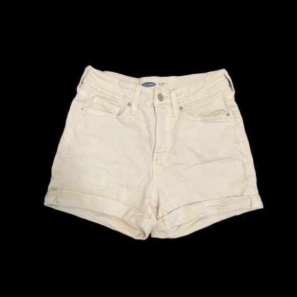 Old Navy Pants - Old Navy OG High Waisted Cuffed Shorts Cream White Denim Women's 2